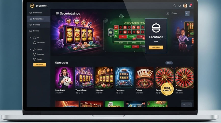 Uno schermo di laptop che visualizza l'interfaccia digitale vibrante di un casinò online di alto livello per il 2025, mostrando giochi popolari come slot, poker e roulette. L'immagine trasmette un'esperienza di gioco online moderna, sicura e di alta qualità.