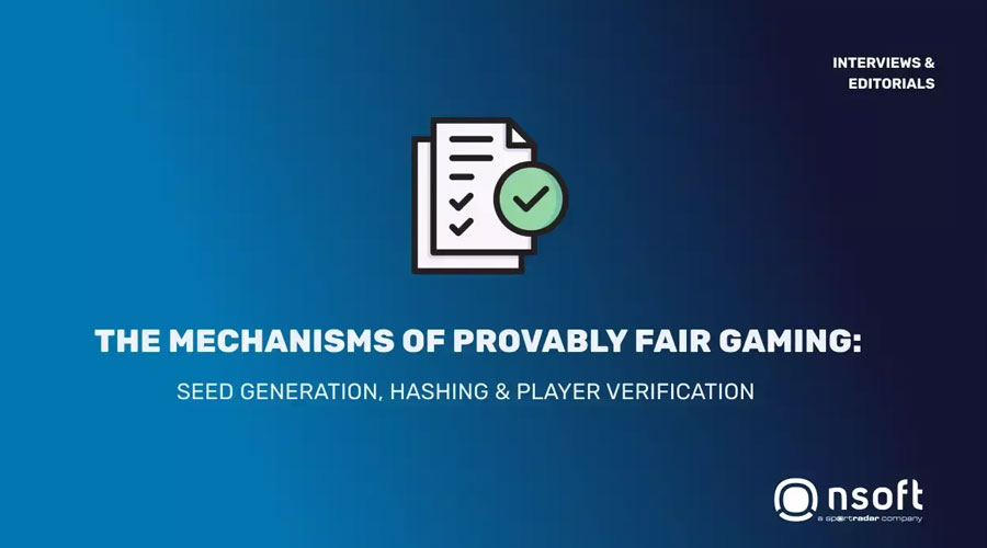 A guide explaining Provably Fair technology, showing a blockchain graphic overlaying a shield icon.