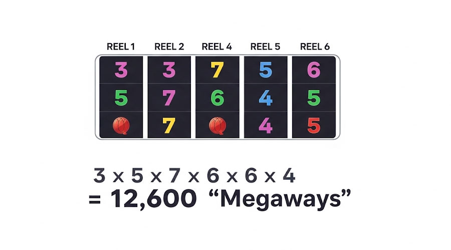 An infographic explaining how the Megaways slot mechanic calculates the ways to win.