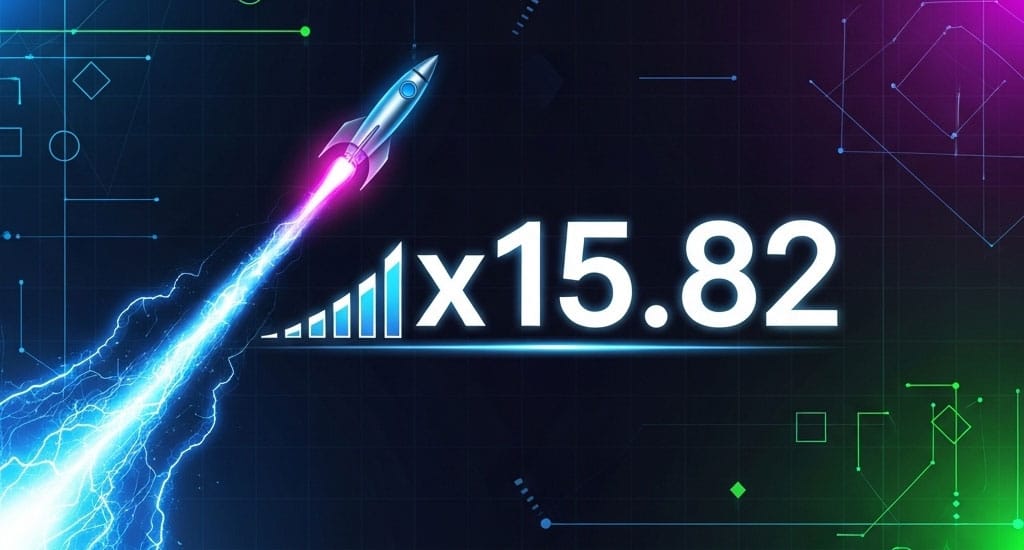 A graphic of a rocket in a Crash Game, showing a multiplier of x15.82 to represent the new style of online casino game.